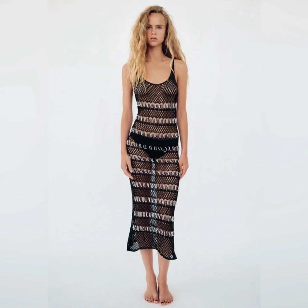 NWT Zara Woman BEADED MESH DRESS Size S Small - Picture 1 of 12